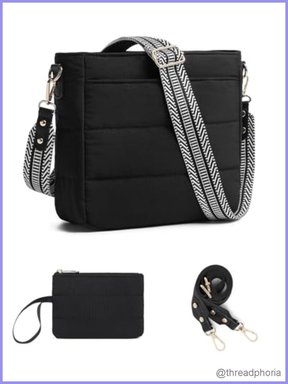 2PCS Puffer Quilted Crossbody Hobo Bags Women Nylon Shoulder Purse Set
